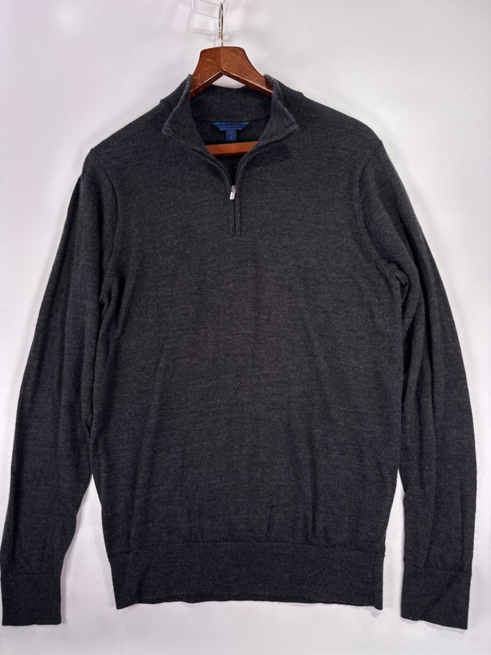 David Donahue Quarter Zip Pullover Sweater Mock Neck Merino Wool Charcoal M - Picture 3 of 10